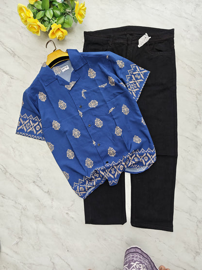 2-in-1 Combo | Cuban Collar Viscose Printed Shirt + Plain Mom Fit Jeans | ₹550 Online
