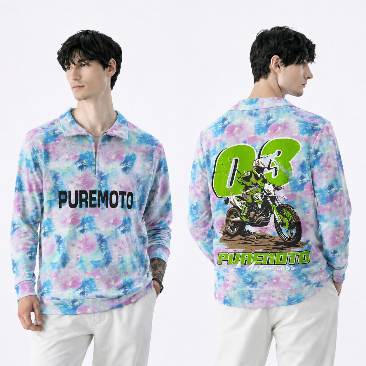 Men's korean Collar tie and die printed premium old money Zipper Full sleeve tshirts@249 (Fabric Reference – Please Read Description)