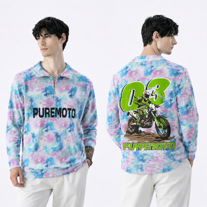 Men's korean Collar tie and die printed premium old money Zipper Full sleeve tshirts@249 (Fabric Reference – Please Read Description)