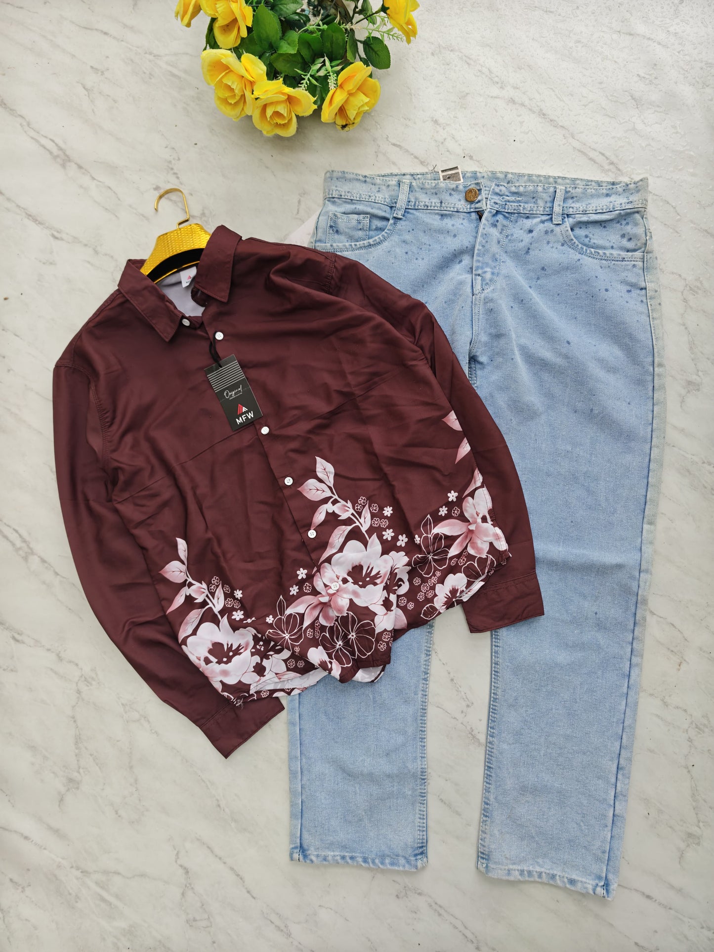 2 in 1 combo viscose bottom printed shirts + mom fit jeans pant combo buy @600 rs only