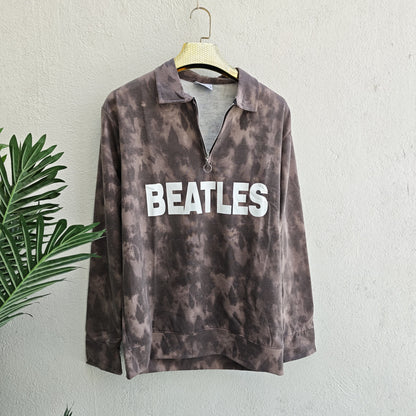 Men's korean Collar tie and die printed premium old money Zipper Full sleeve tshirts@249 (Fabric Reference – Please Read Description)