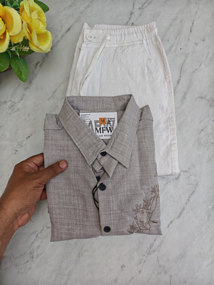 2 in 1 combo Lenin embroidery Work shirts + Lenin relax fit pant buy@600 rs only