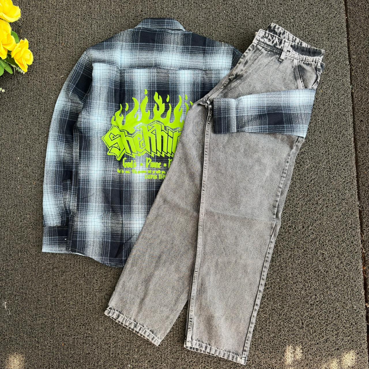 2 in 1 combo Double pocket back print baggy shirts + mom fit jeans buy @600