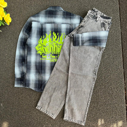 2 in 1 combo Double pocket back print baggy shirts + mom fit jeans buy @600