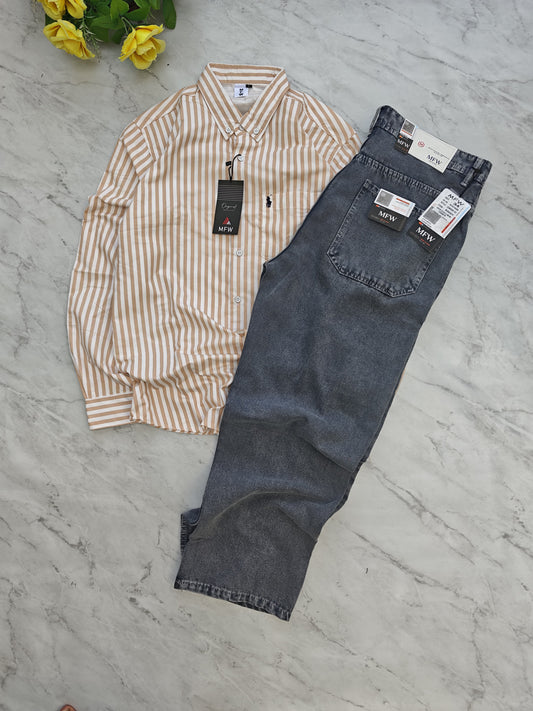 2 in 1 combo MFW stripes shirts + Semi baggy jeans pant buy @600 rs only