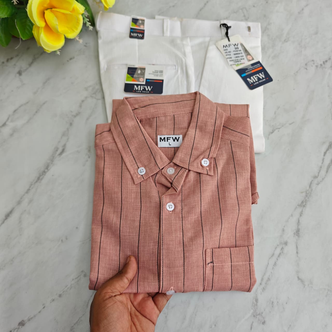 2 in 1 combo MFW old money lenin stripes shirts + lenin polo fit pants combo buy @600 rs only