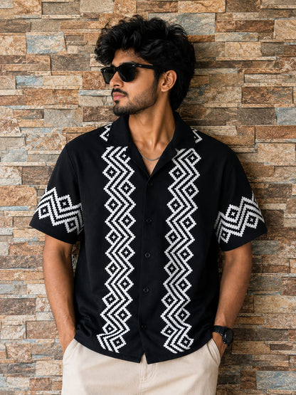 Cuban Collar Oversize Drop Shoulder Polo Designer printed Shirts buy @249