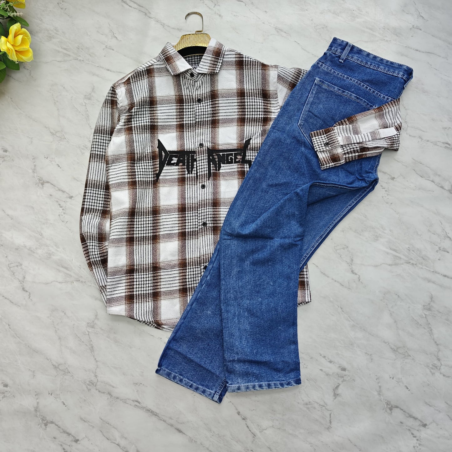 Men's Embroidery Shirt + Plain Mom Fit Jeans Combo | MFW | 2 in 1 Combo | Casual Outfit for Men | ₹600 + Shipping