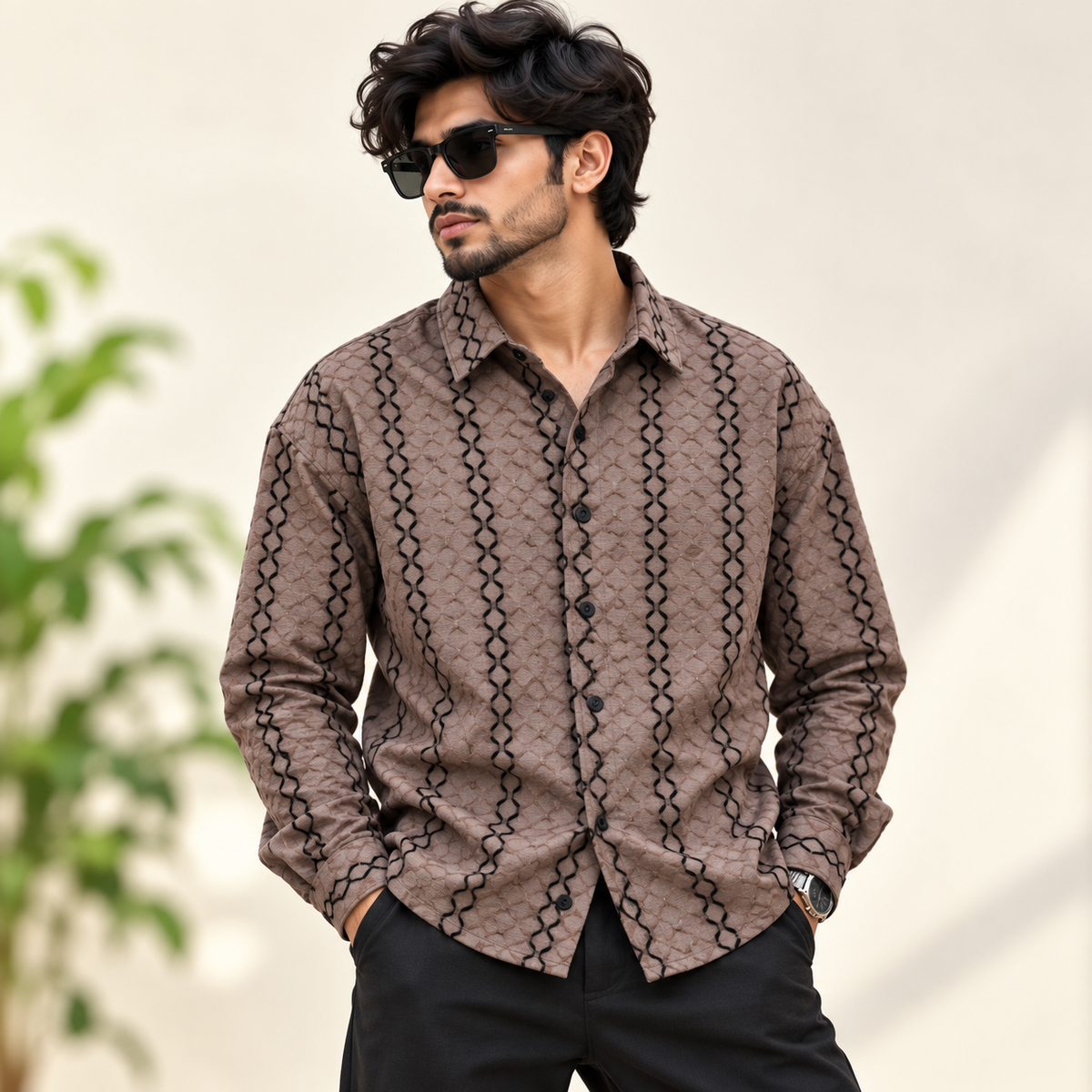 MFW Printed Textured shirts Single pcs @299 and Buy 4 pcs combo @999 (Light brown)