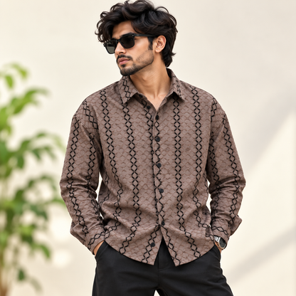 MFW Printed Textured shirts Single pcs @299 and Buy 4 pcs combo @999 (Light brown)