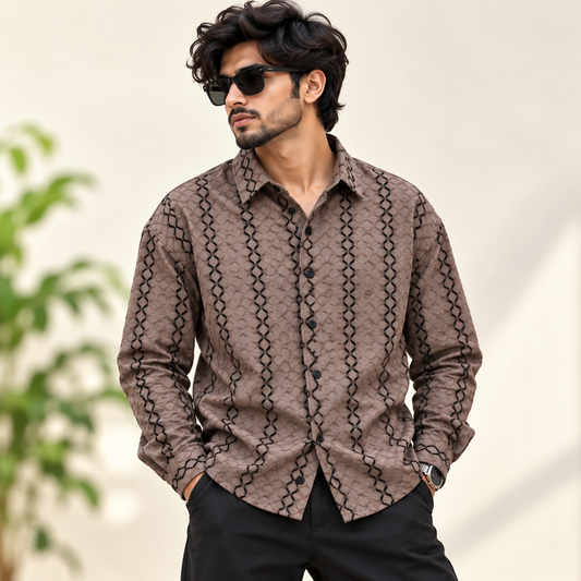 MFW Printed Textured shirts Single pcs @299 and Buy 4 pcs combo @999 (Light brown)