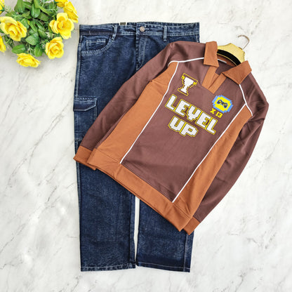 2 in 1 combo full sleeve Korean zipper tshirt + 6 pocket mom fit jeans combo buy @600 rs only
