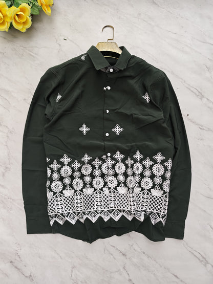 MFW viscose bottom embroidery Shirts single pcs @350 and Buy 3 pc combo @999(Green)