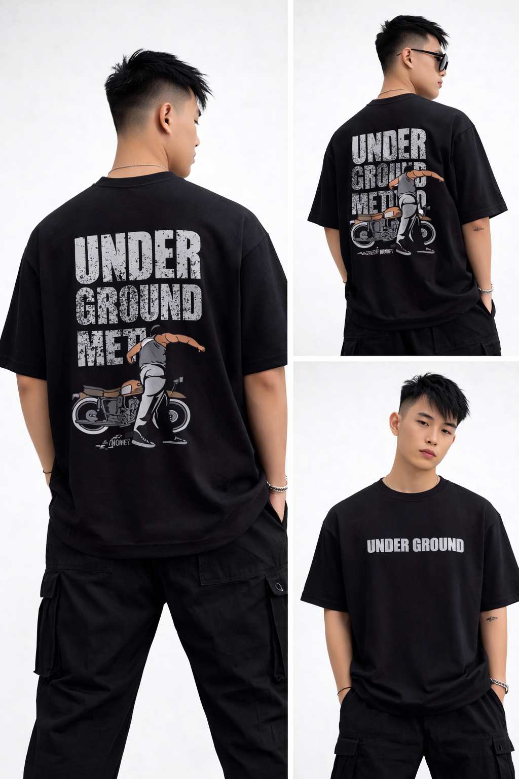 Round neck Front and back print droup shoulder Tshirt 1 pc @199 and 3 pcs @ 499
