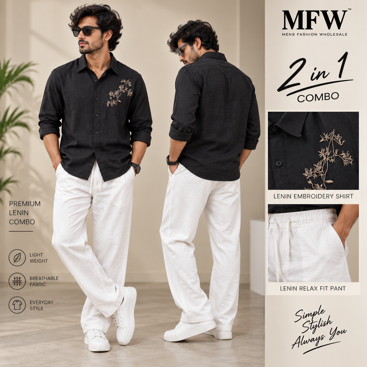 2 in 1 combo Lenin embroidery Work shirts + Lenin relax fit pant buy@600 rs only