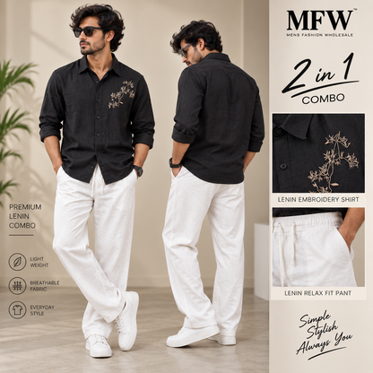 2 in 1 combo Lenin embroidery Work shirts + Lenin relax fit pant buy@600 rs only