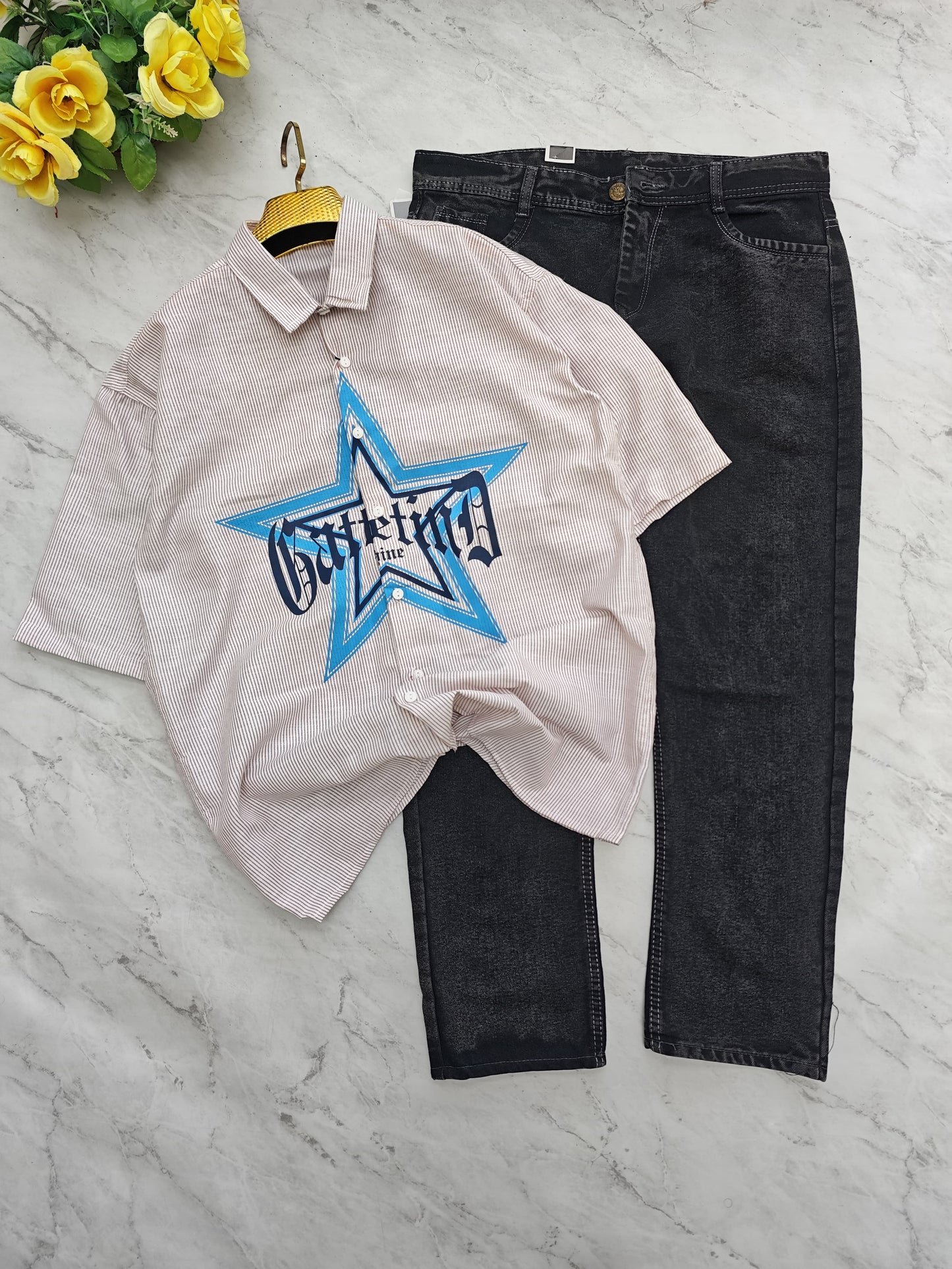 2 in 1 combo Box Fit shirts + plain mom fit jeans pant combo buy @600 rs only
