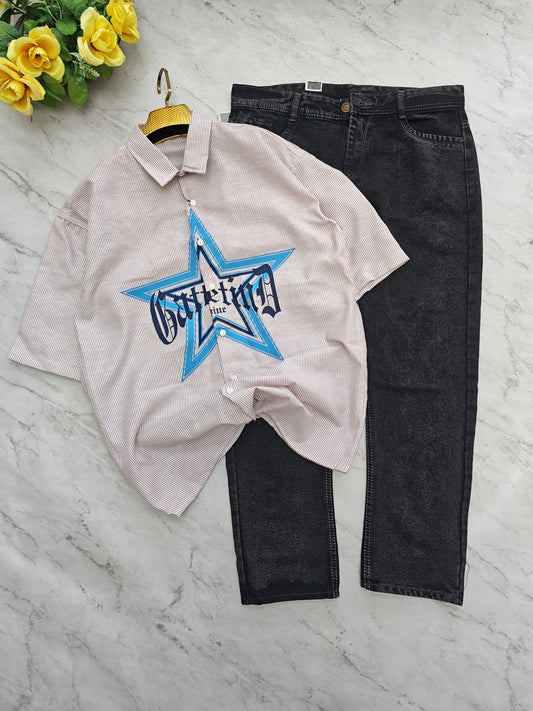 2 in 1 combo Box Fit shirts + plain mom fit jeans pant combo buy @600 rs only