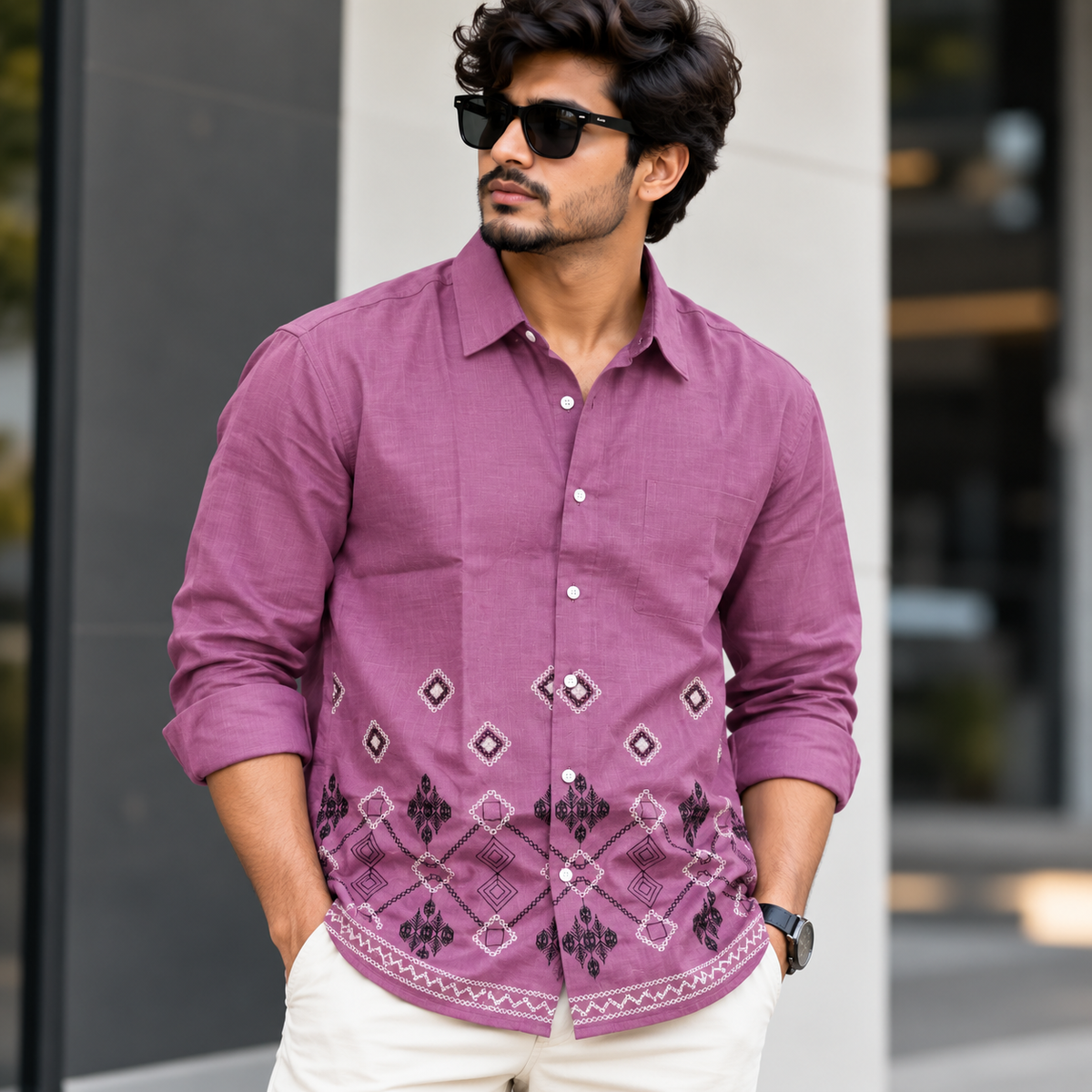 Men's Full sleeve Bottom Embroidery Shirts single pcs @350 and Buy 3 pc combo @999