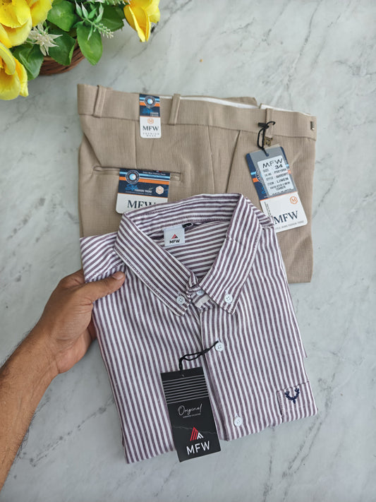 2 in 1 combo MFW Boxy fit Oxford stripes shirts + Lenin polo fit pant combo buy @600 rs only