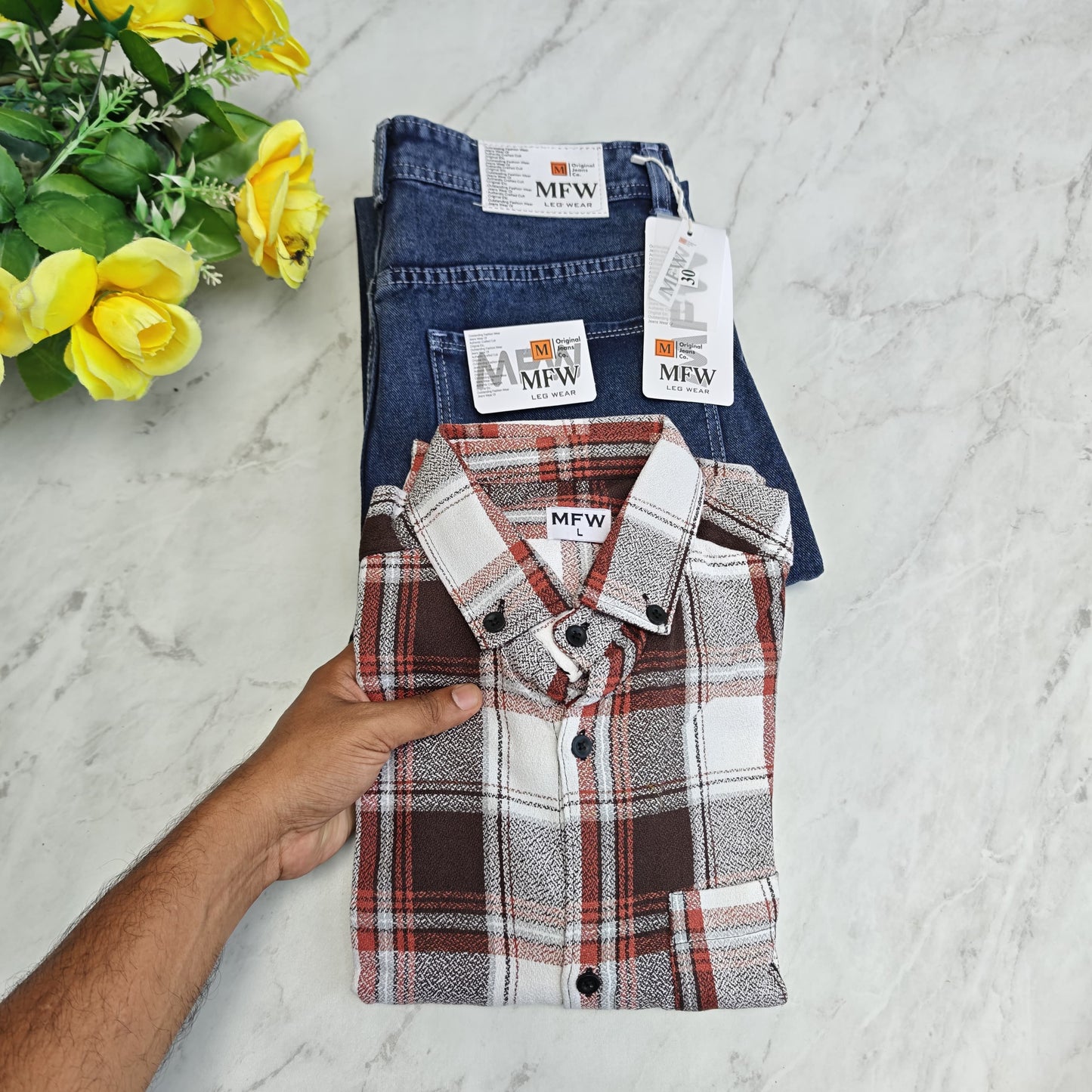2 in 1 combo MFW Full sleeve flannel shirts+ mom fit jeans pant combo buy @600 rs