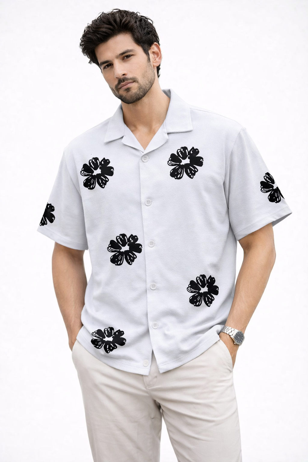 Cuban Collar Oversize Drop Shoulder Polo Designer Shirts buy @249(White)