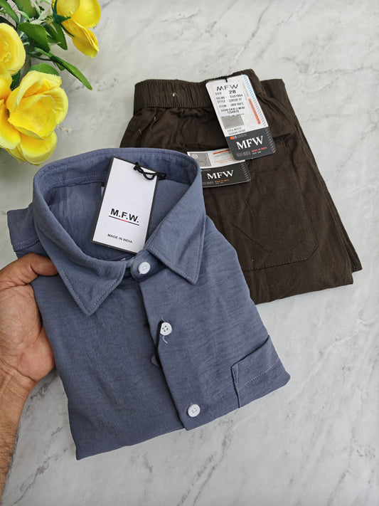 MFW Crush Linen Shirt + Relax Fit Linen Pant Combo @ ₹600 | Men's 2-in-1 Combo Online