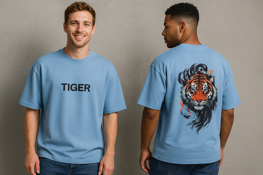 Tiger design Round neck Front and back Printed droup shoulder Tshirt 1 pc @199 and 3 pcs @ 499