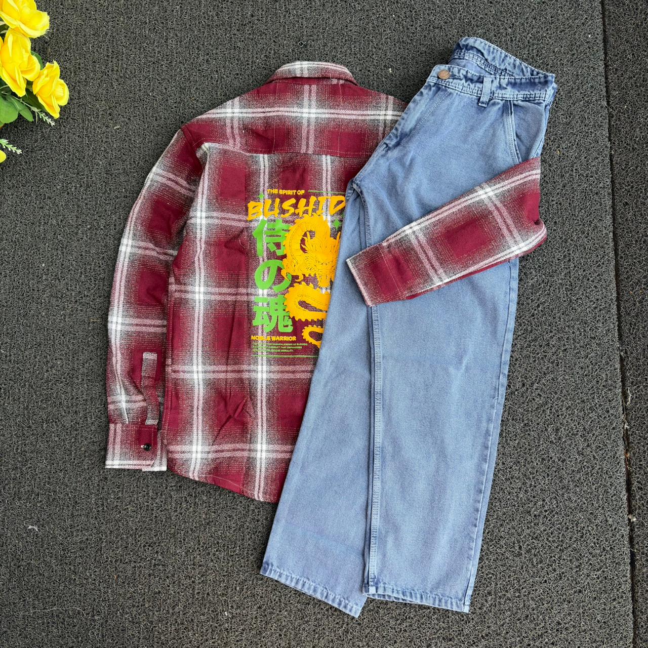 2 in 1 combo Double pocket back print baggy shirts + mom fit jeans buy @600