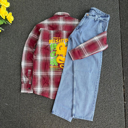 2 in 1 combo Double pocket back print baggy shirts + mom fit jeans buy @600