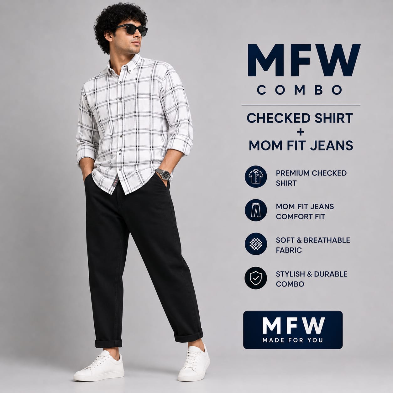 2 in 1 combo Checked shirts + mom fit jeans pant buy @600 rs only