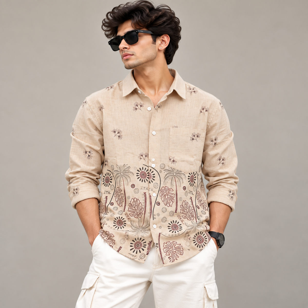 Men's Full sleeve Bottom Embroidery Shirts single pcs @350 and Buy 3 pc combo @999