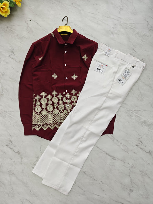 2 in 1 combo MFW Embroidery printed shirts + MFW lenin polo fit pant combo buy @600 rs only