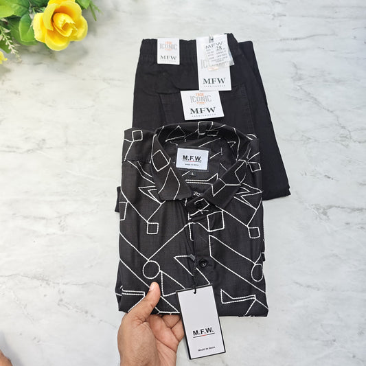 2 in 1 combo MFW embroidery shirts + lenin relax fit pants combo buy @600 rs only