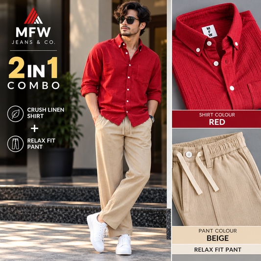 2 in 1 combo old money type crush lenin shirts + relax fit pant buy @600 rs only