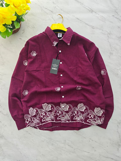 Men's Full sleeve lenin  Bottom Embroidery Shirts single pcs @350 and Buy 3 pc combo @999[D2]