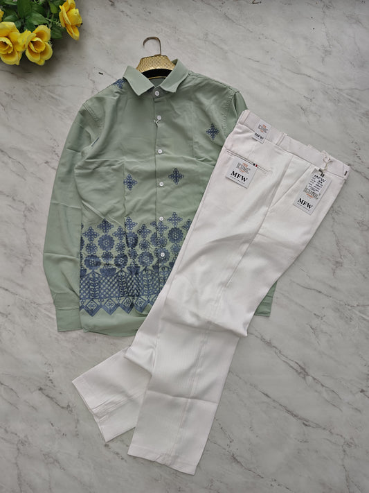 2 in 1 combo MFW Embroidery printed shirts + MFW lenin polo fit pant combo buy @600 rs only