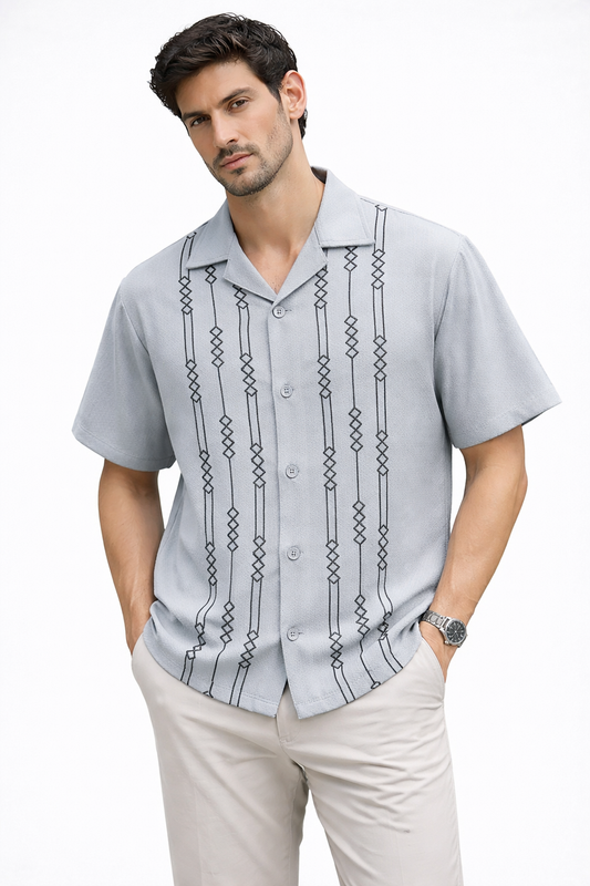 Cuban Collar Oversize Drop Shoulder Polo Designer Shirts buy @249(Ash)