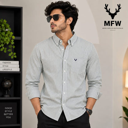MFW Boxy type oxford stripes shirts Single pcs @299 and Buy 4 pcs combo @999 (green)