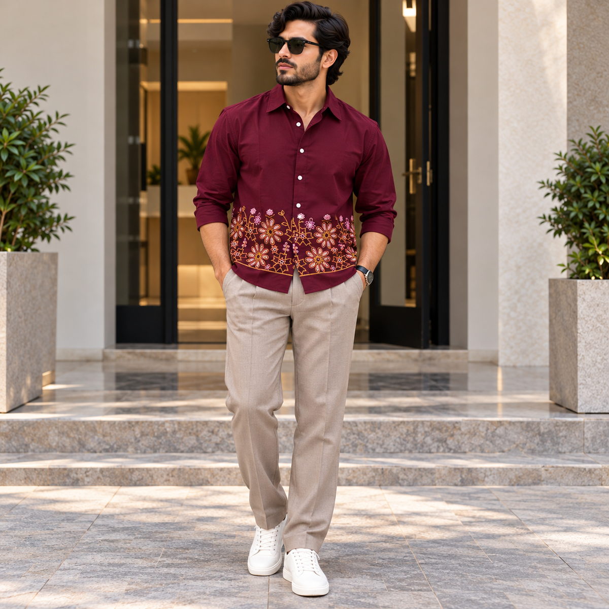 2 in 1 combo MFW lachka bottom embroidery shirts + lenin Gurkha polo fit pant buy @700 rs only