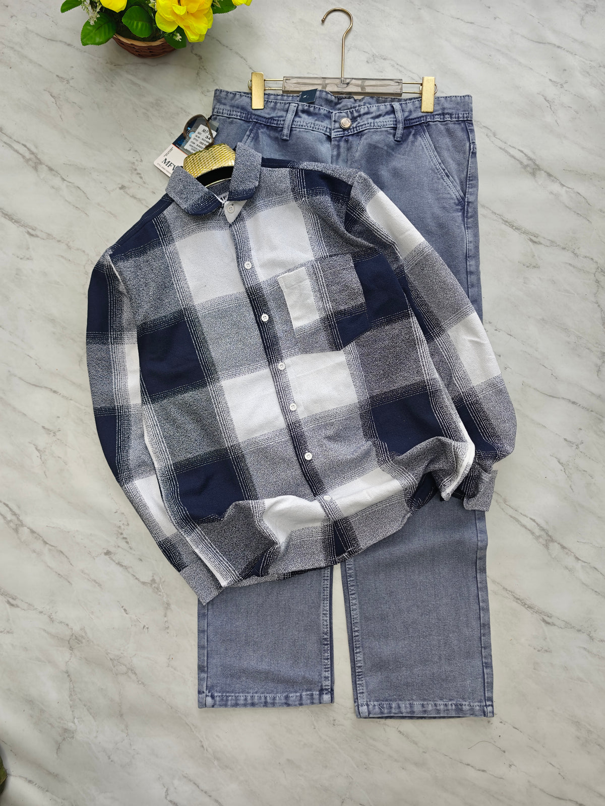 2 in 1 Combo MFW viral checked shirts + Baggy jeans pant buy @600 rs only