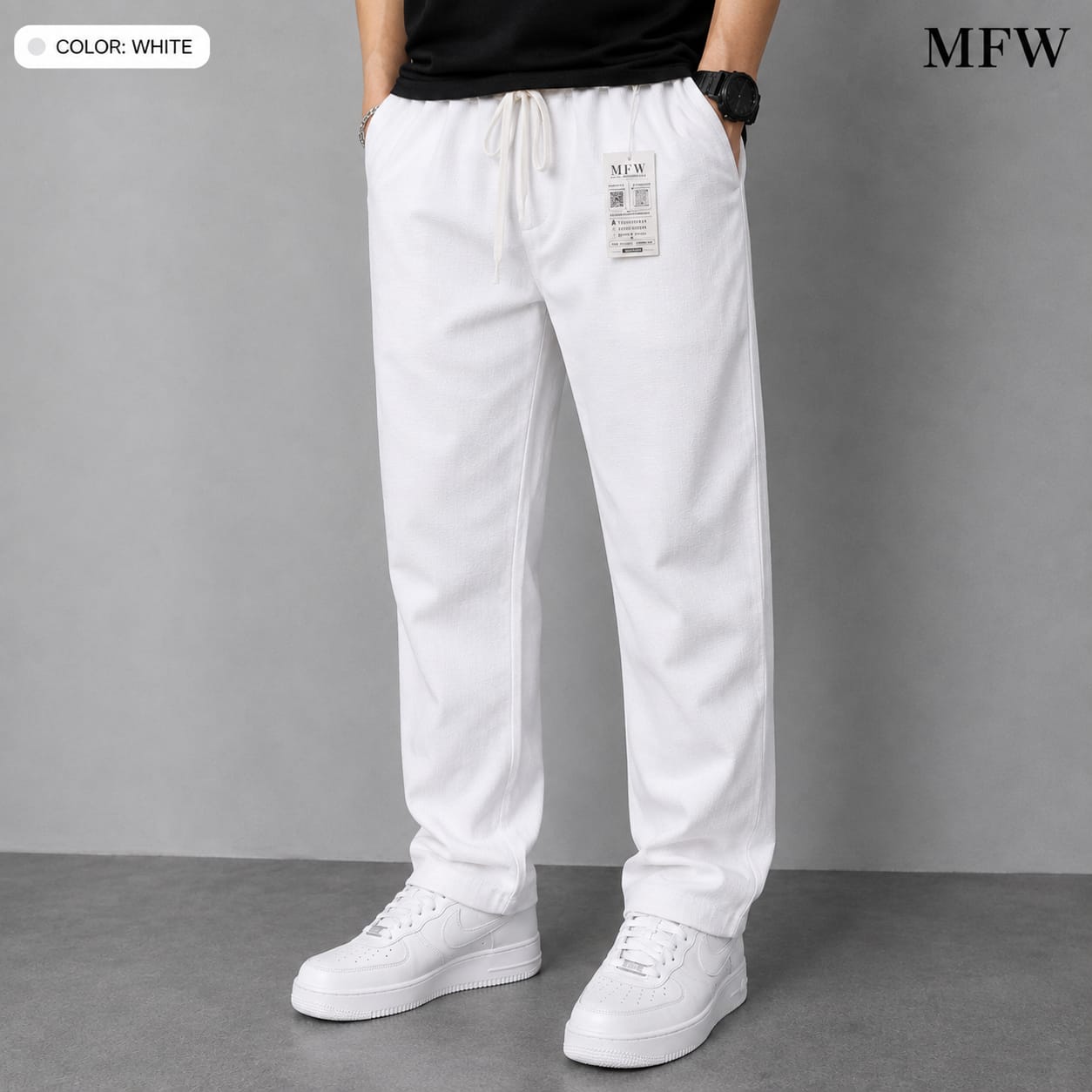 MFW Lenin relax fit pant single pcs @350 and Buy 3 pc combo @999 white [MFW-LRP-350]