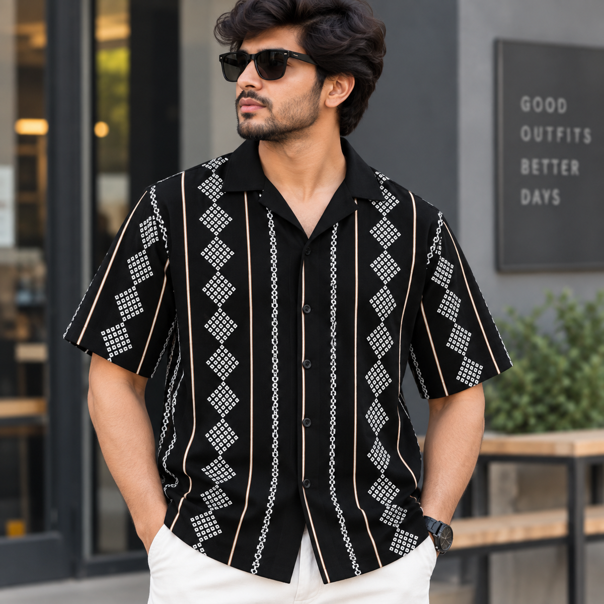 Cuban Collar Oversize Drop Shoulder Polo Designer printed Shirts buy @249