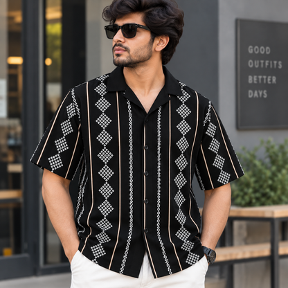 Cuban Collar Oversize Drop Shoulder Polo Designer printed Shirts buy @249