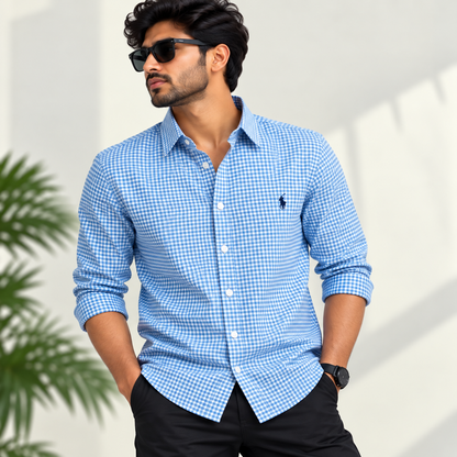 MFW Micro Checks Baggy shirts Single pcs @299 and Buy 4 pcs combo @999 (sky blue)
