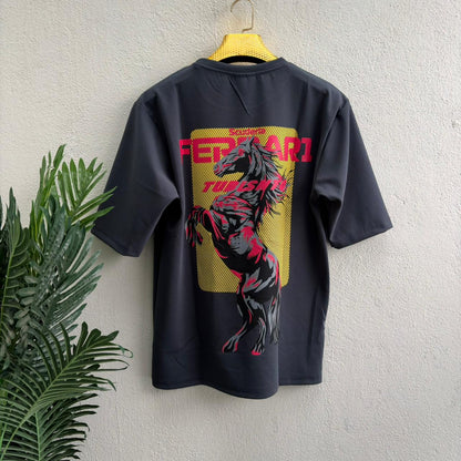 Round neck Front and back print droup shoulder Tshirt 1 pc @199 and 3 pcs @ 499(Grey)