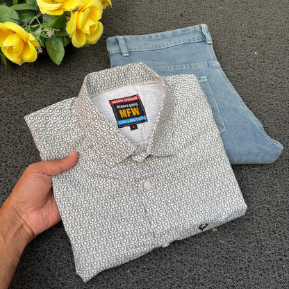 MFW Printed Shirts & Mom Fit Jeans random colours Combo – ₹449 Only("Pick your shirt color, pant’s a surprise!")