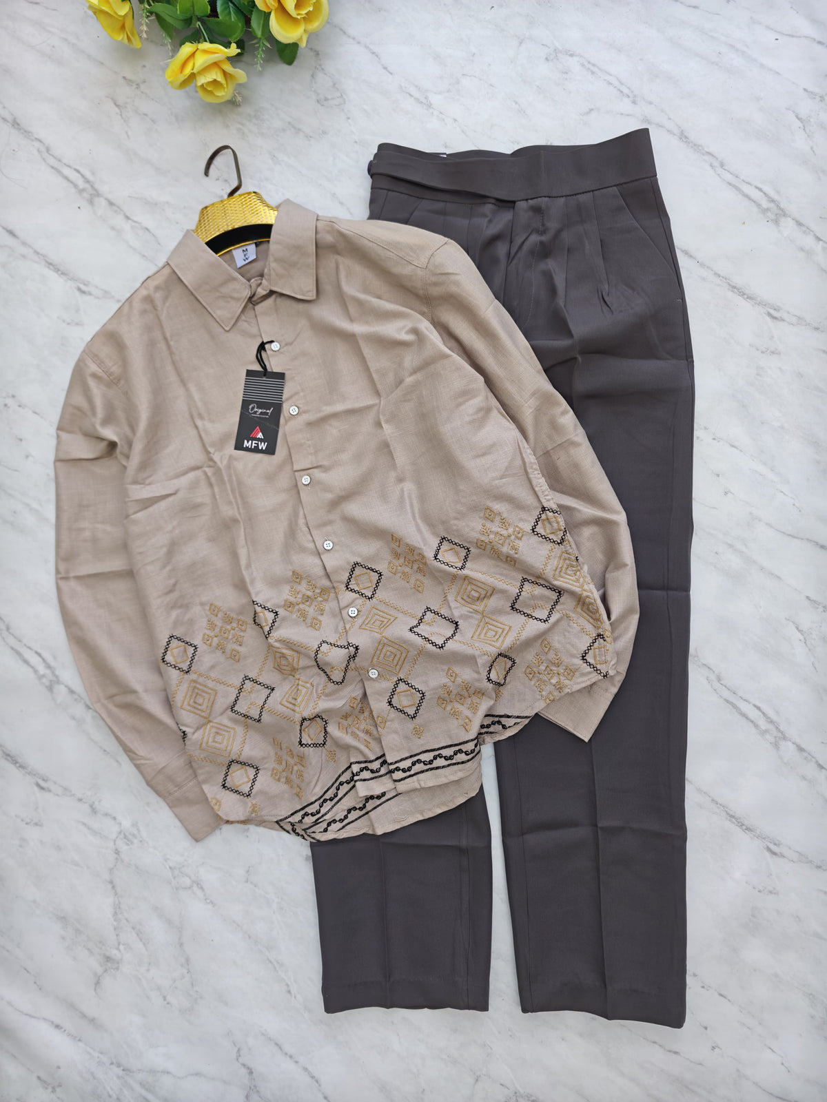 2 in 1 combo MFW Bottom Embroidery shirts + Gurkha polo fit pants buy @700 rs only