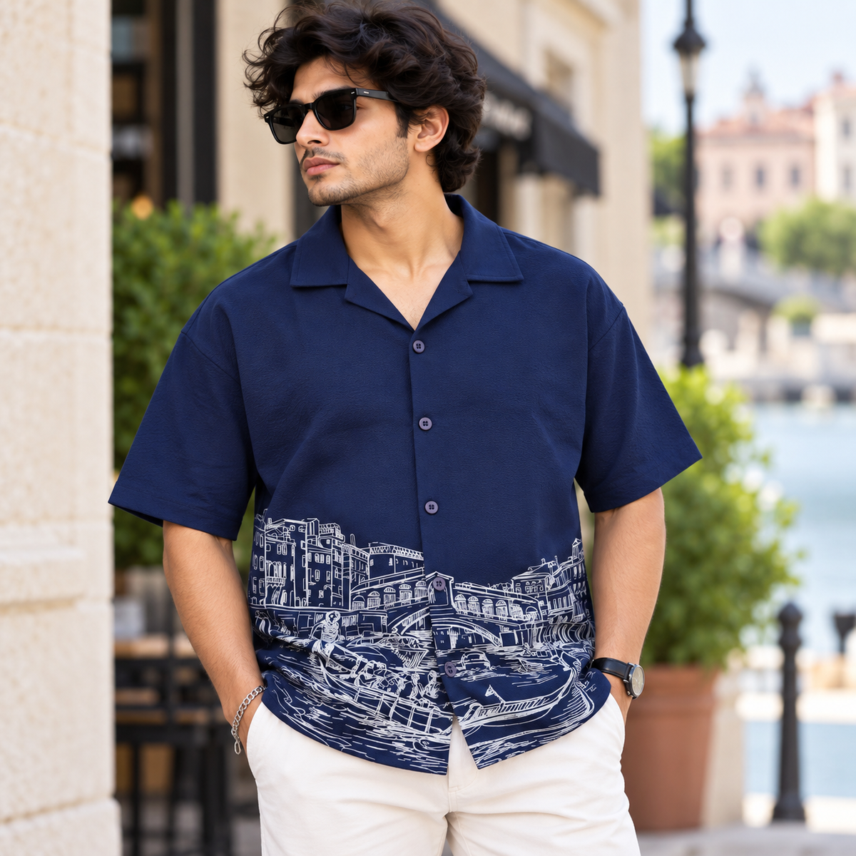 Cuban Collar Oversize Drop Shoulder Polo Designer printed Shirts buy @249