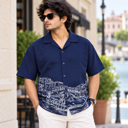 Cuban Collar Oversize Drop Shoulder Polo Designer printed Shirts buy @249